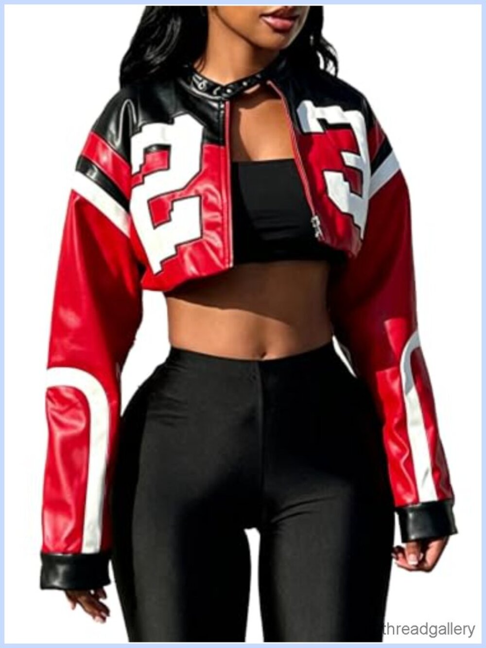 VOIKERDR Women's Cropped Faux Leather Motorcycle Bomber Jacket Streetwear Y2K